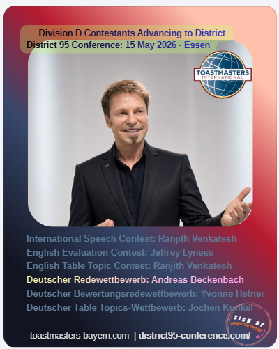 Andreas Beckenbach — 2nd place at the District 95 Conference, Deutscher Redewettbewerb